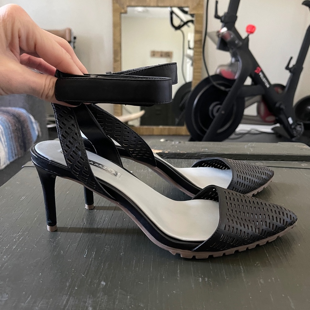 BCBG MaxAzria Perforated Black Leather Heel